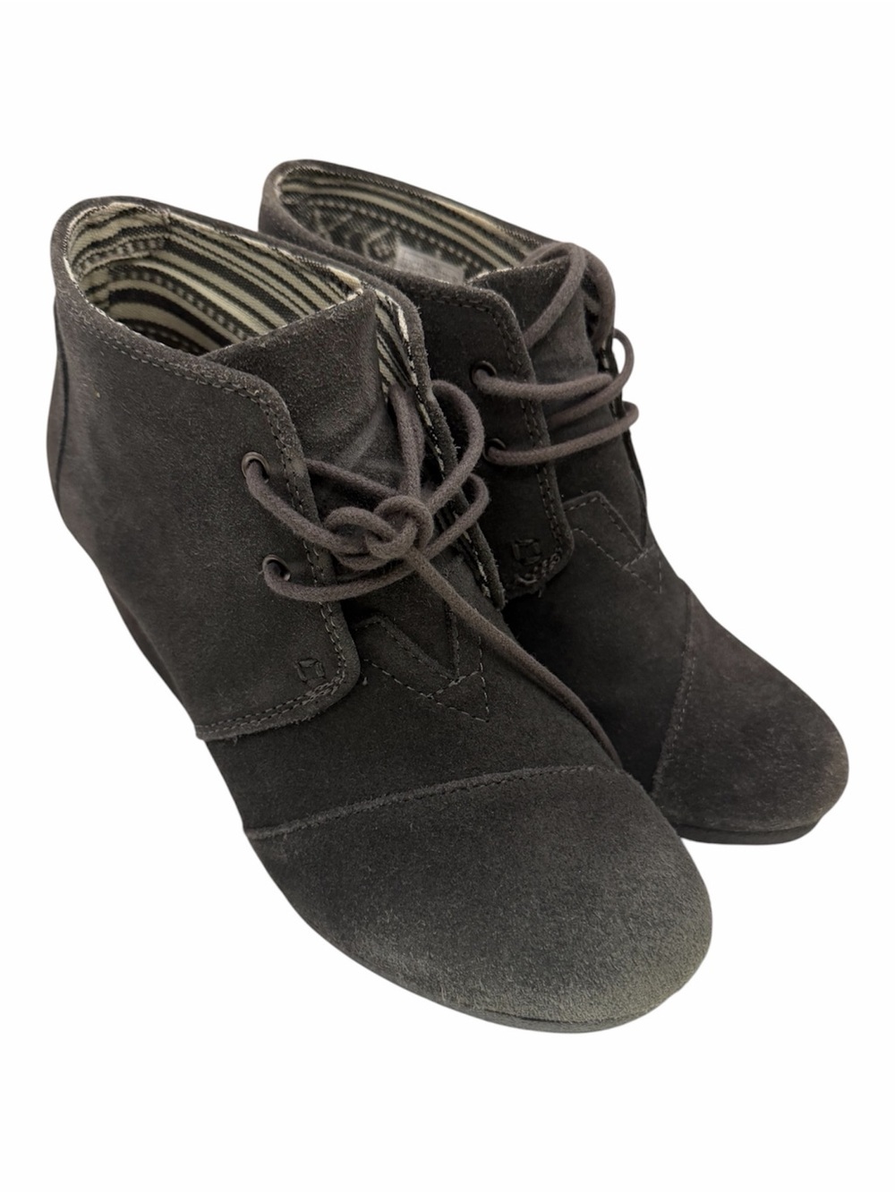 TOMS Desert Wedge Suede Lace-Up Ankle Boots Dark Gray Size 7.5 Very Comfortable